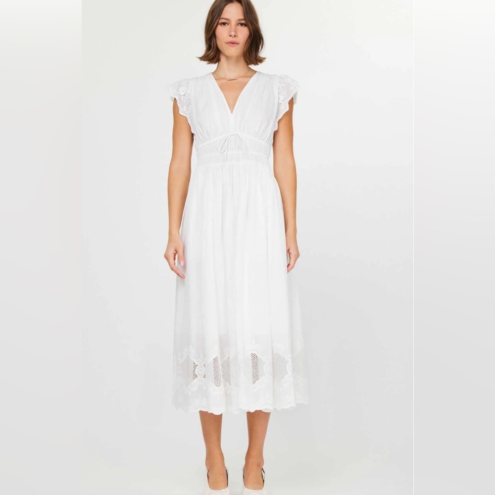 Current Air Los Angeles: Leia White Flutter Sleeve MIDI Dress, NWT, Small